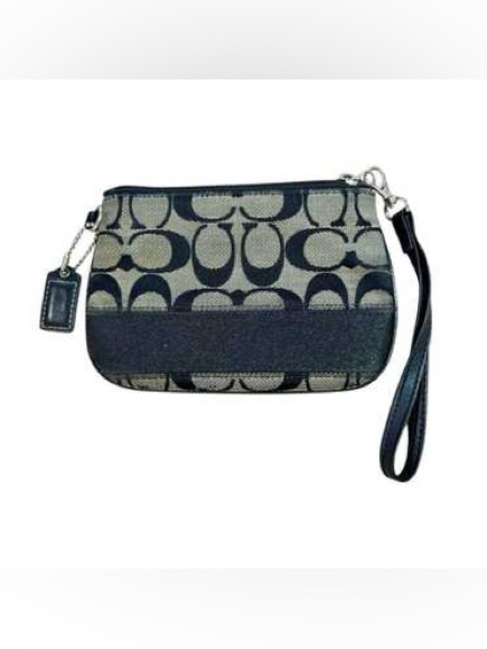 Coach Black and Tan Signature Canvas Wristlet